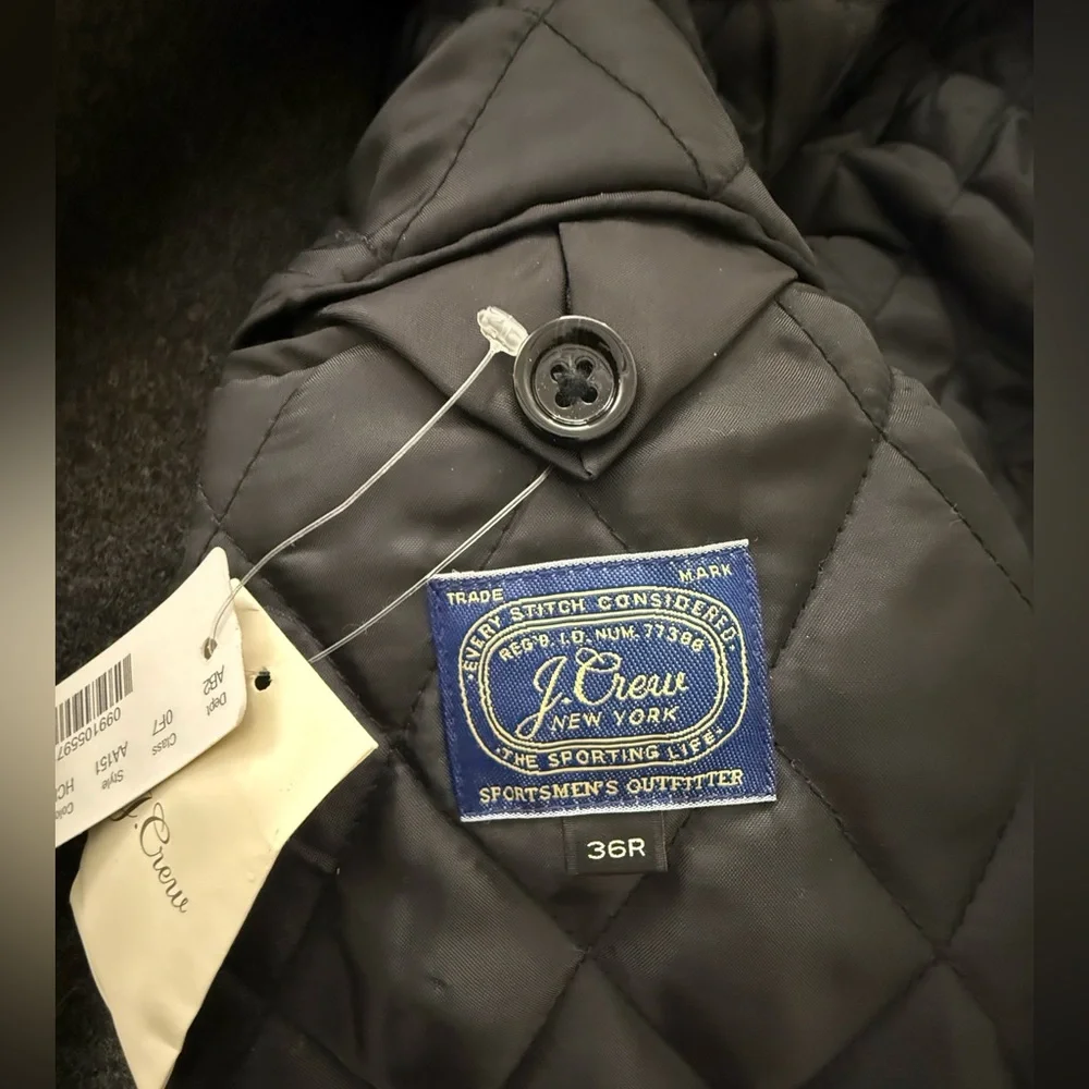 NWT J. Crew Charcoal Wool Topcoat, Overcoat With Quilted Lining Size 36R